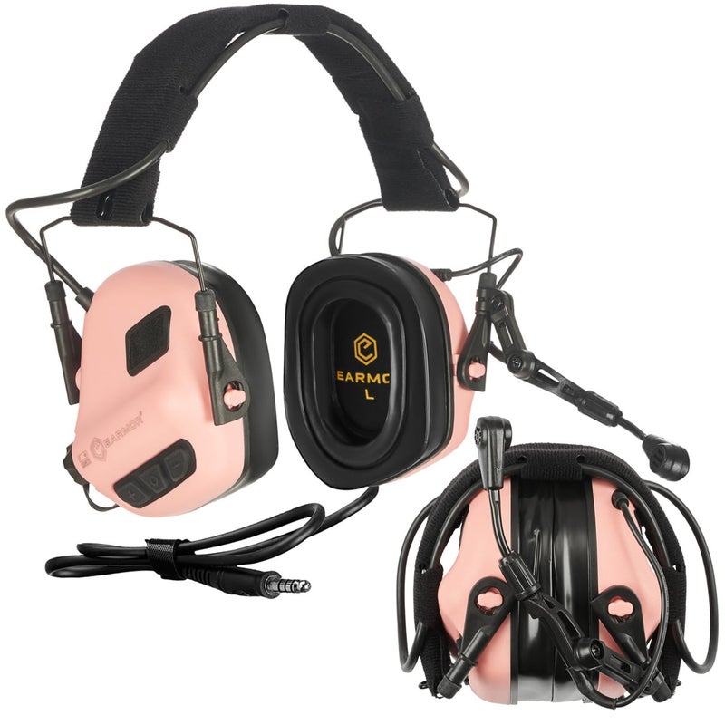 EARMOR M32 PLUS Tactical Headset for Helmet - Noise Canceling Headphones with mic for Shooting & Hunting Earmuffs, Nato TP120 Jacket, Pink - Image 1